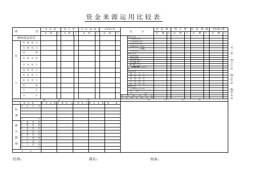 资金来源运用比较表