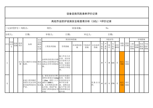 高处作业防护设施安全检查表分析(SCL)+评价记录