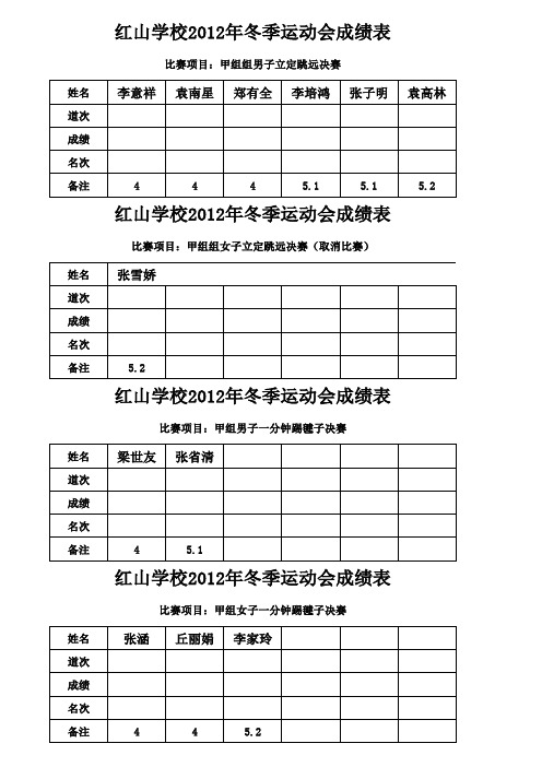 红山学校田径运动会成绩表格