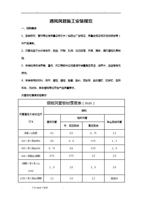 通风风管安装施工规范标准