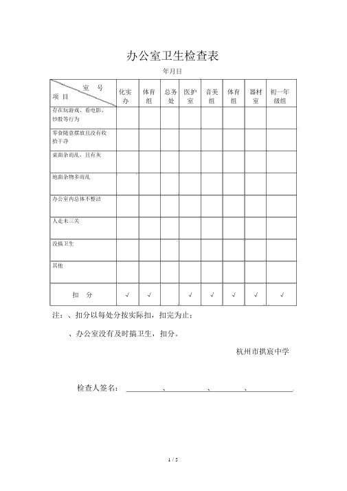 办公室卫生检查表