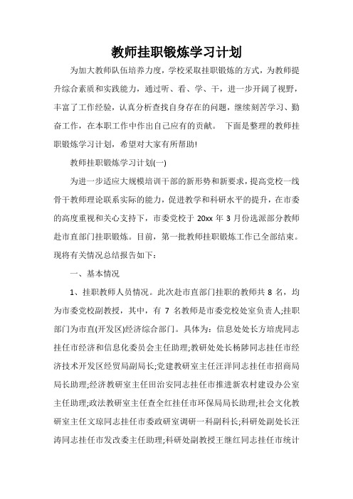  教师挂职锻炼学习计划