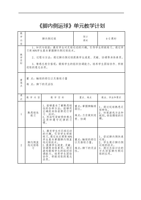 《脚内侧直线运球练习》教学设计