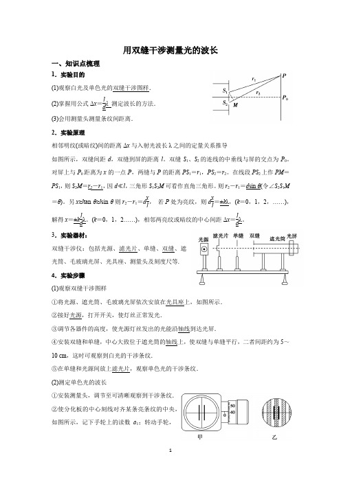 2024高考物理一轮复习--光学专题(四)--实验：用双缝干涉测量光的波长