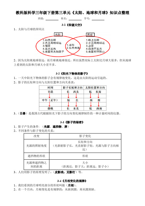 三年级科学下册第三单元知识点整理