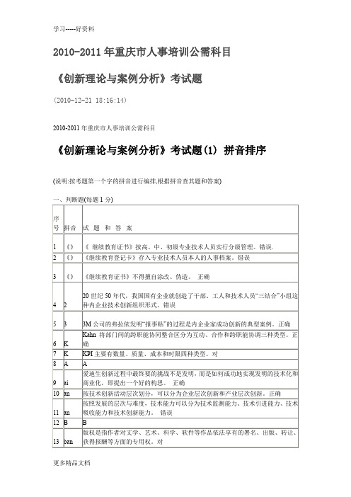 重庆市人事培训公需科目《创新理论与案例分析》说课材料