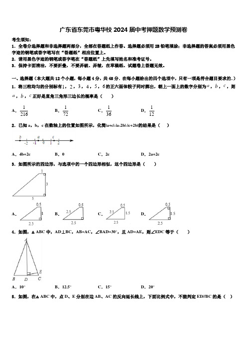 广东省东莞市粤华校2024届中考押题数学预测卷含解析