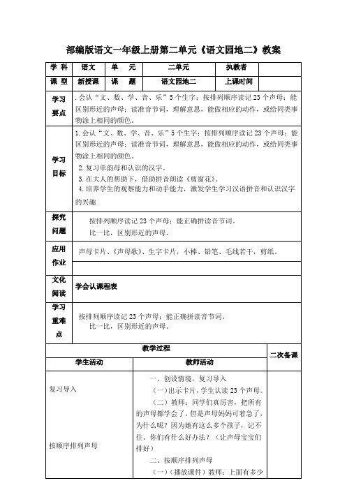 部编版语文一年级上册第二单元《语文园地二》教案