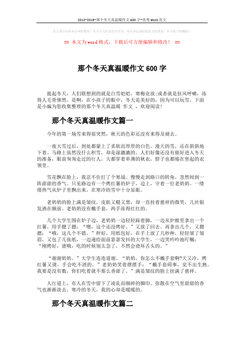 2018-2019-那个冬天真温暖作文600字-优秀word范文 (3页)
