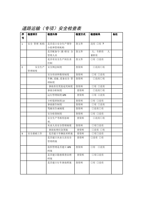 道路运输安全检查表