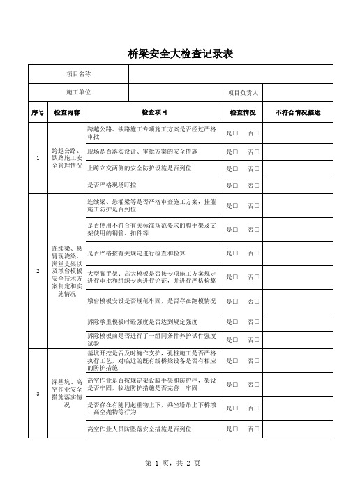 桥梁安全大检查表