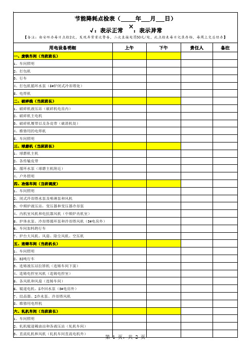 节能降耗检查表点检表