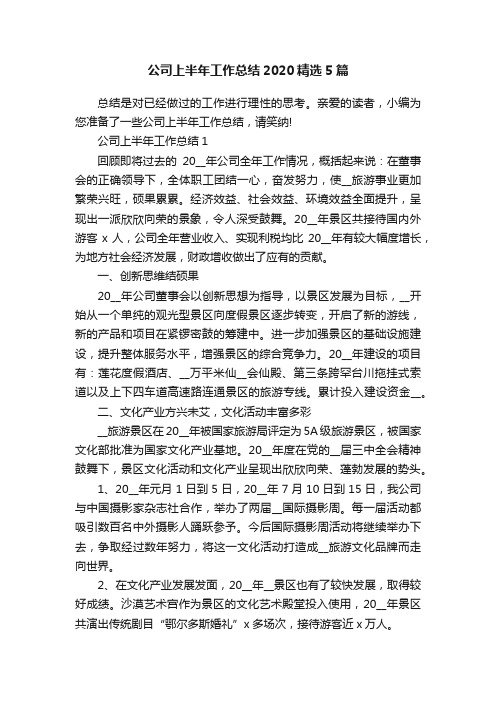 公司上半年工作总结2020精选5篇