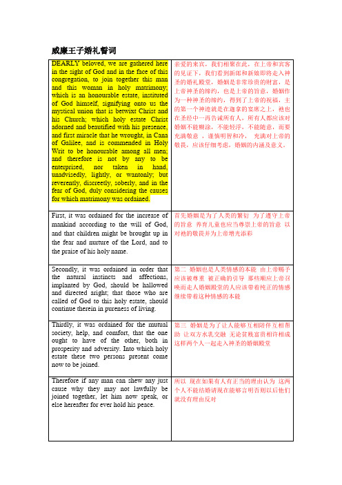 威廉王子和凯特的婚礼誓词中英文对照