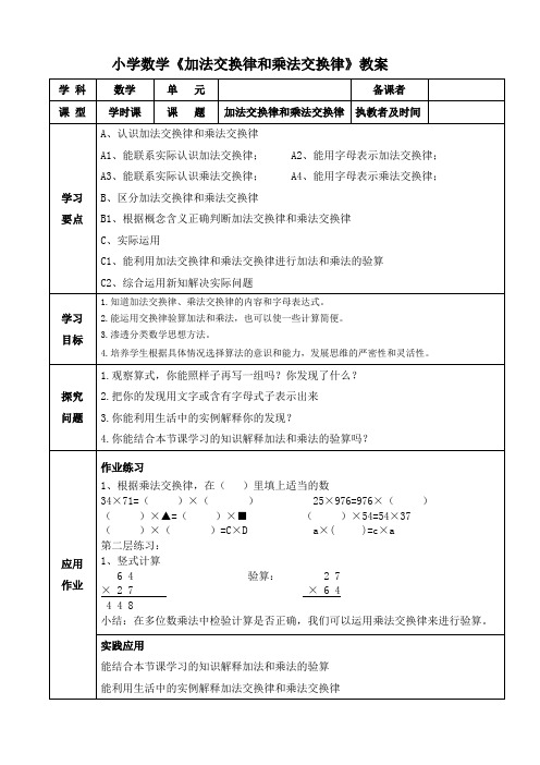 小学数学《加法交换律和乘法交换律》教案