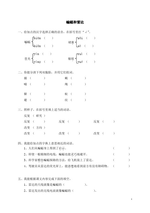 人教新课标语文四年级下册11蝙蝠和雷达(含答案)