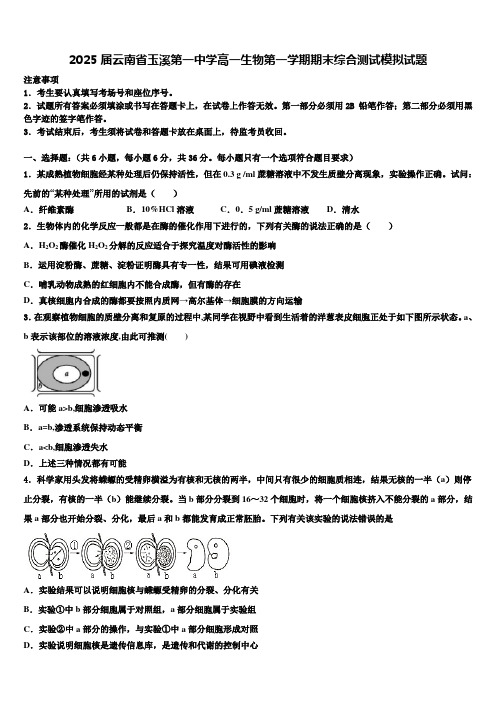 2025届云南省玉溪第一中学高一生物第一学期期末综合测试模拟试题含解析