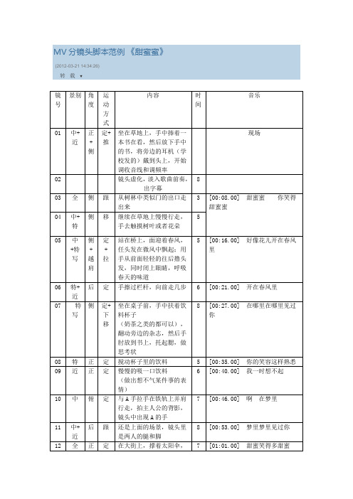 MV分镜头脚本范例