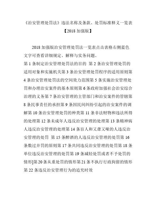 《治安管理处罚法》违法名称及条款、处罚标准释义一览表【2018加强版】