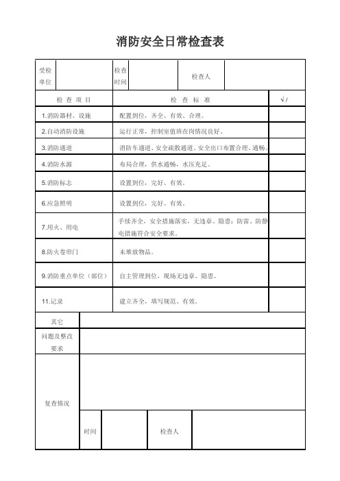 消防安全日常检查表