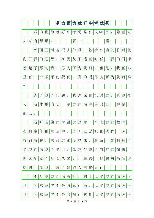 2019年尽力而为就好中考优秀作文600字