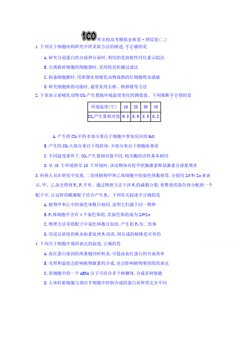 全国100所名校高考模拟金典卷(二)理综生物试卷Word版含答案