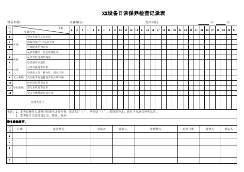 设备日程维护保养检查记录表