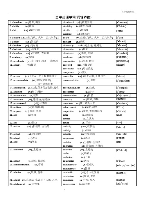 (完整)高中词汇3500中全部特殊变化形式汇总-词性转换,推荐文档