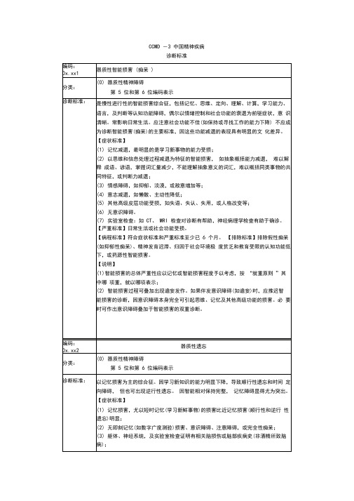 CCMD-3中国精神疾病诊断规范标准