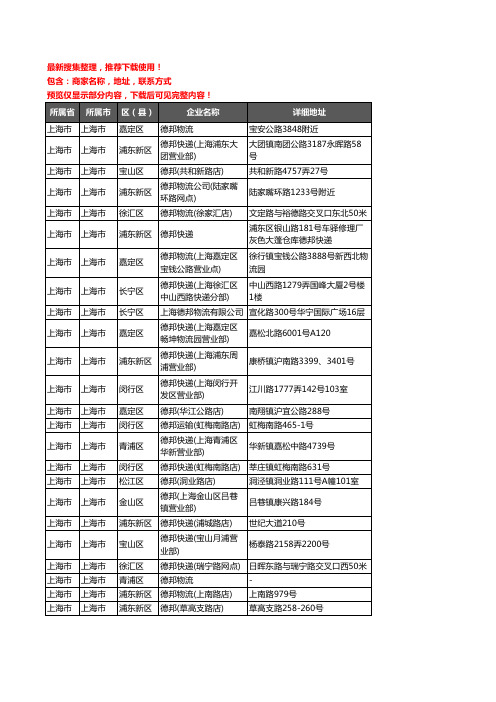 新版上海市上海市德邦企业公司商家户名录单联系方式地址大全235家