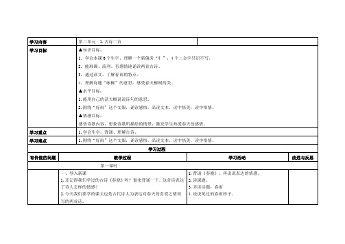 苏教小学语文二年级下册《 1 古诗二首(春雨、咏柳)》教案_2