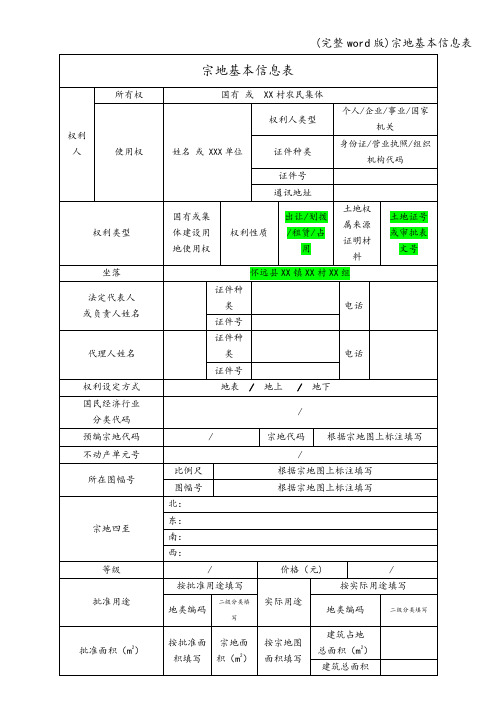 (完整word版)宗地基本信息表