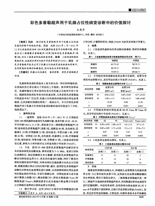 彩色多普勒超声用于乳腺占位性病变诊断中的价值探讨