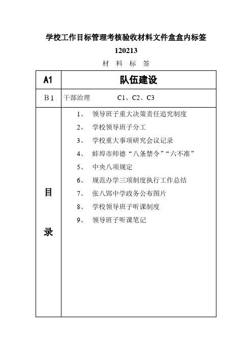 学校工作目标管理考核验收材料文件盒盒内标签120213