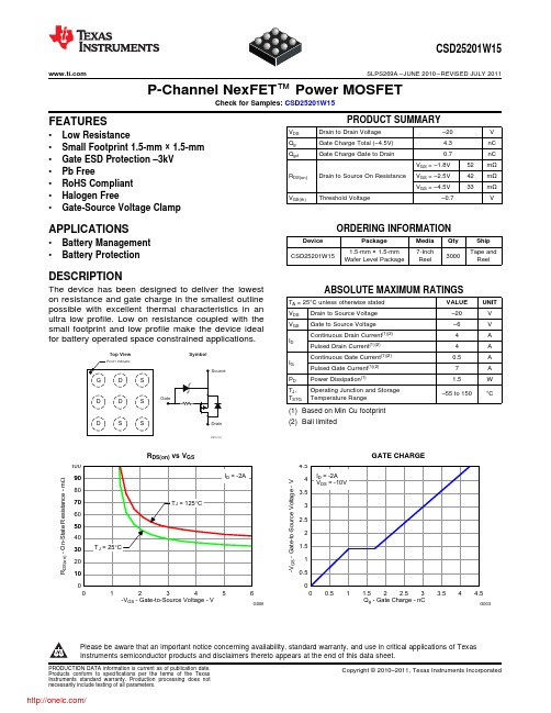 CSD25201W15;中文规格书,Datasheet资料