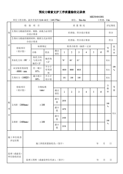 预应力锚索支护工序质量验收记录表