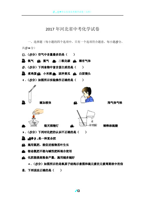 2017年河北省中考化学试卷(带答案)