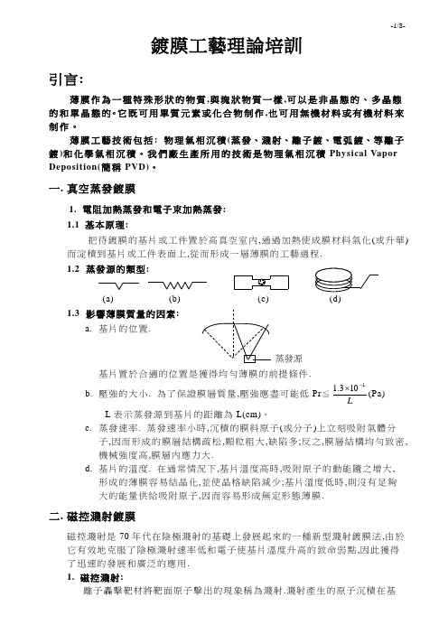 镀膜工艺理论培训