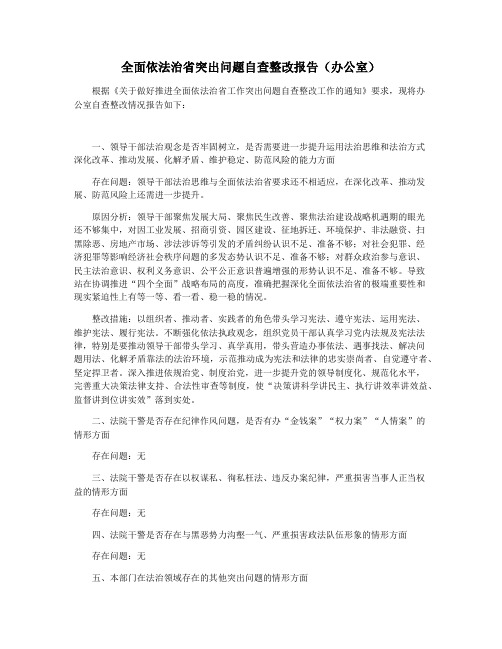 全面依法治省突出问题自查整改报告(办公室)