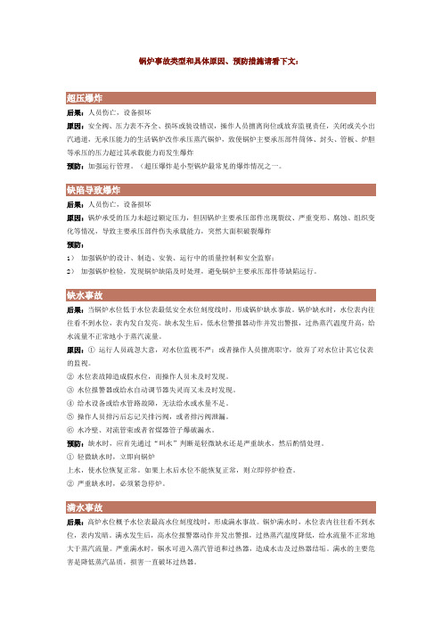 锅炉事故类型和具体原因、预防措施