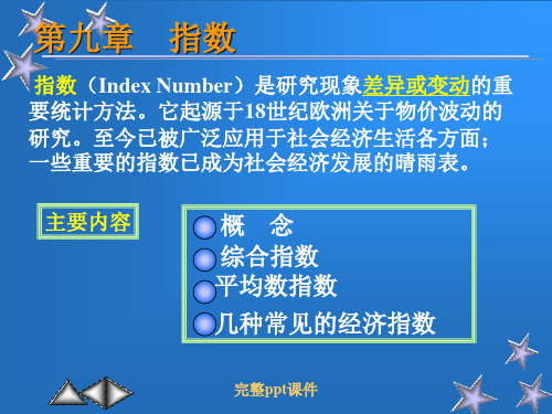 概念综合指数平均数指数几种常见的经济指数