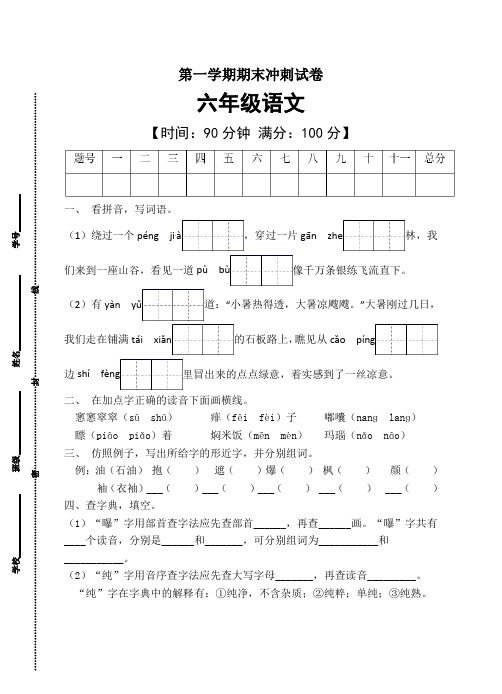 有答案-人教部编版六年级语文上册部编版期末冲刺卷4