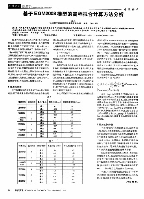 基于EGM2008模型的高程拟合计算方法分析