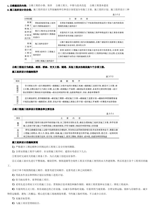 公路施工组织及概预算知识点