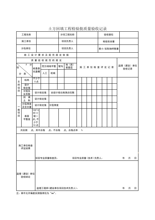 土方回填工程检验批质量验收记录