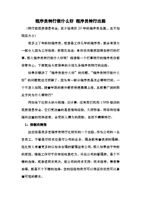 程序员转行做什么好   程序员转行出路