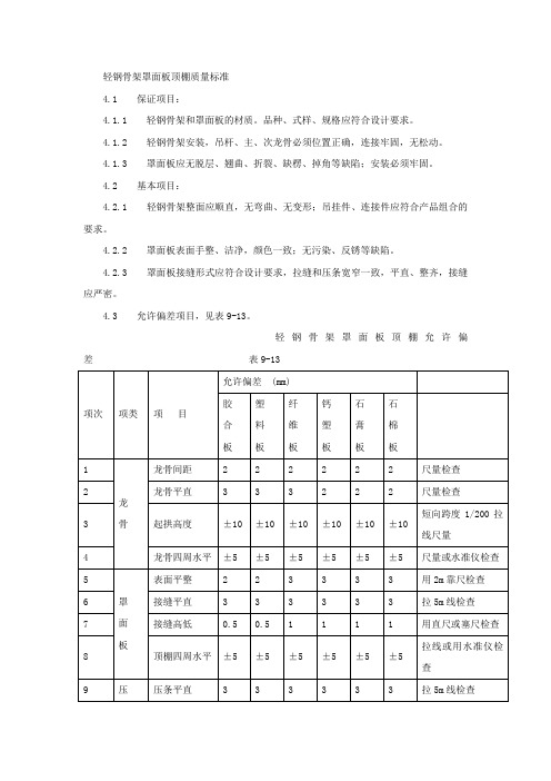 轻钢骨架罩面板顶棚质量标准