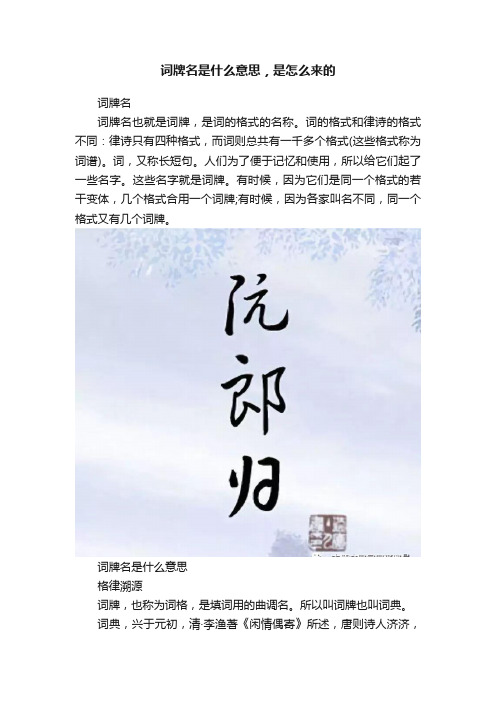 词牌名是什么意思，是怎么来的