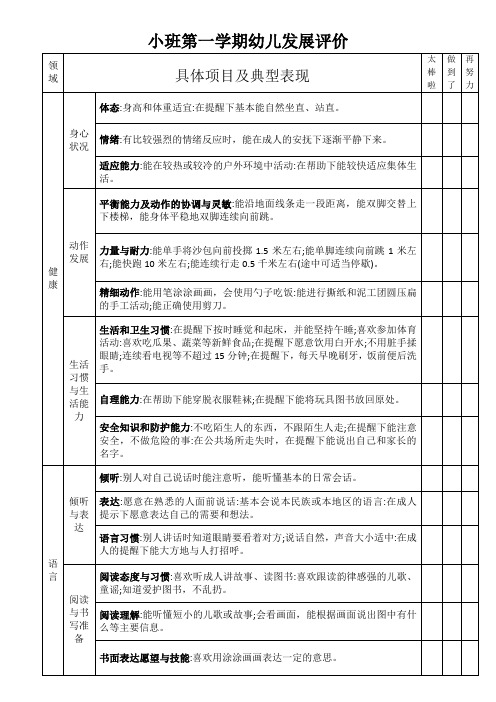 小班第一学期幼儿发展评价