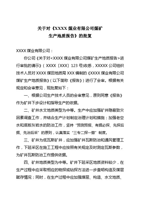 XXX矿地质报告批复意见(省公司2017.11)